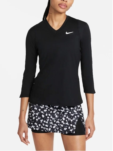 Nike Women's Court Victory Dri-Fit TOP 3/4 Sleeve (Black/White) 3 Nike Women's Court Victory Dri-Fit TOP 3/4 Sleeve (Black/White) - Image 3