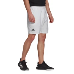 Adidas Men's Club 3 Stripes Shorts (White/Black) 9 Adidas Men's Club 3 Stripes Shorts (White/Black) -Ball Games Store GL5412 APP on model walking white