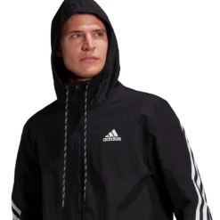 Adidas Men's 3 Stripes Tape Jacket (Black/White) -Ball Games Store GM5752 APP on model detail 1 white