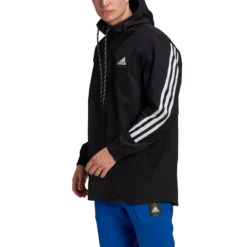 Adidas Men's 3 Stripes Tape Jacket (Black/White) -Ball Games Store GM5752 APP on model front white