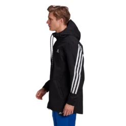 Adidas Men's 3 Stripes Tape Jacket (Black/White) -Ball Games Store GM5752 APP on model side white