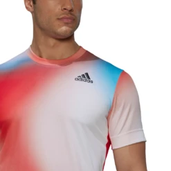 Adidas Men's Melbourne FreeLift Printed Top (White/Vivid Red/Black) -Ball Games Store H67126 APP on model detail 1 white