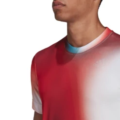 Adidas Men's Melbourne FreeLift Printed Top (White/Vivid Red/Black) -Ball Games Store H67126 APP on model detail 2 white