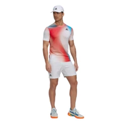 Adidas Men's Melbourne FreeLift Printed Top (White/Vivid Red/Black) -Ball Games Store H67126 APP on model standard outfit white