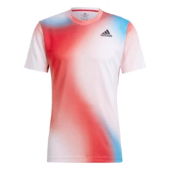 Adidas Men's Melbourne FreeLift Printed Top (White/Vivid Red/Black) -Ball Games Store H67126 APP photo front white