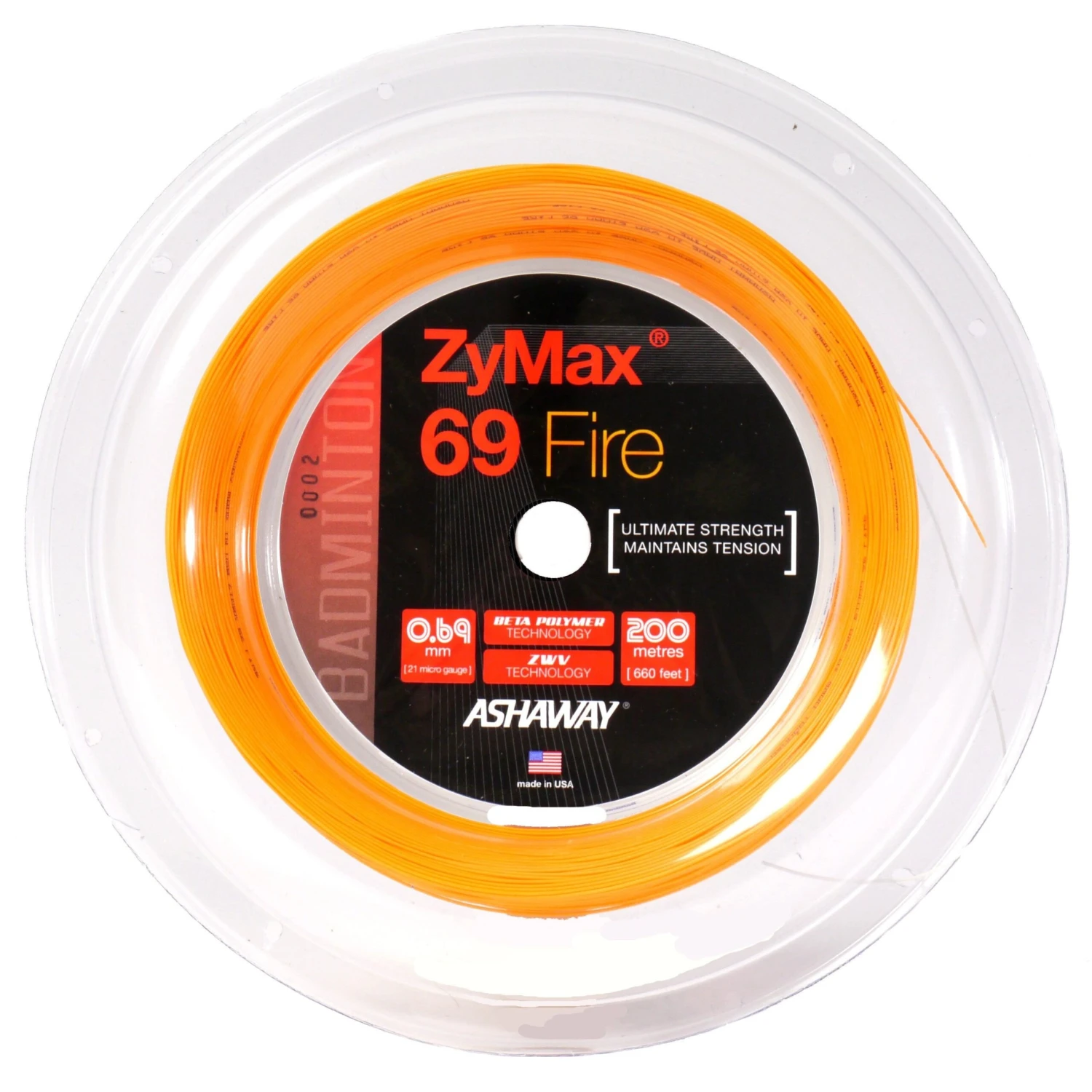 Ashaway Zymax 69 Fire Badminton String Reel (Orange) 1 Ashaway Zymax 69 Fire Badminton String Reel (Orange)